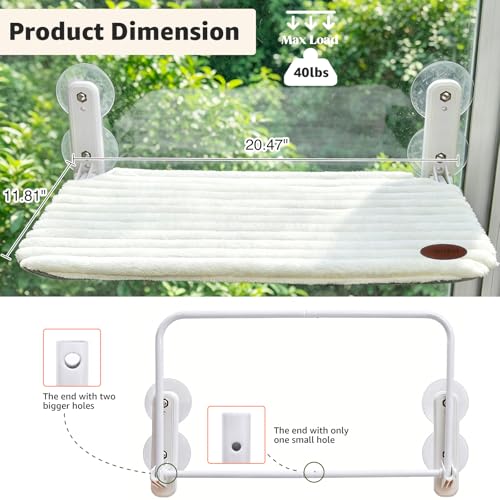 Woochpet Cat Window Perch Bed,Foldable Kitty Windowsill Hammock Shelf Seat,Kitten Window Sill Lounger with Soft Rabbit Fur Cover Cushion Machine Washable,Solid Metal Frame and Strong Suction Cups