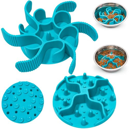 Slow Feeder Insert for Dog Bowl - 2PCS Anti-Bloat Silicone Mat with Super Suction, Slow Feeder Dog Bowls for Puppy Large Breed Dogs