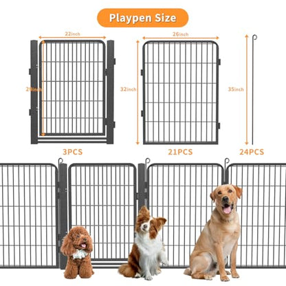 Dog Playpen Outdoor with Low Threshold Gate, 32 inch 24 Panels Dog Play Pen Indoors, Heavy Duty Metal Puppy Playpen Dogs Pen, Rust-Resistant Pet Playpens for Yard RV Camping - color: 24 Panels-32 Inch