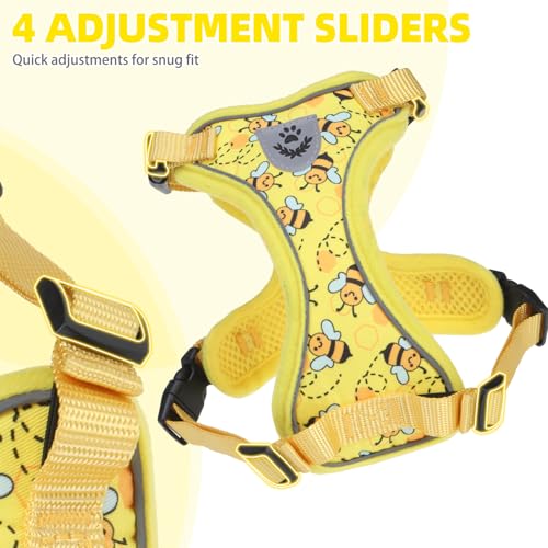 PUPTECK Cat Harness and Leash Set Escape Proof Reflective Cat Walking Harness Adjustable Soft Breathable Mesh Vest for Small Pets, Yellow Bee, S - color: Yellow Bee, size: S (NECK 9.5"-11", CHEST 13"-16")