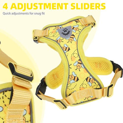 PUPTECK Cat Harness and Leash Set Escape Proof Reflective Cat Walking Harness Adjustable Soft Breathable Mesh Vest for Small Pets, Yellow Bee, S - color: Yellow Bee, size: S (NECK 9.5"-11", CHEST 13"-16")