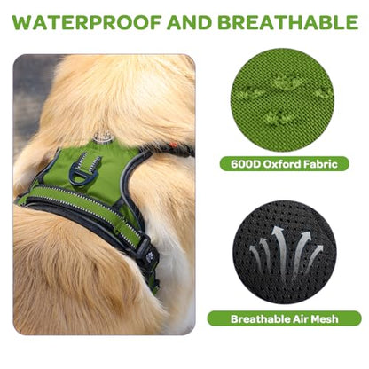 Plaid Dog Harness for Large Dogs, Reflective No Pull Adjustable Pet Vest with Front Clip, Leash, Easy Control Handle and Seat Belt, Army Green, XL - color: Army-Green, size: X-Large