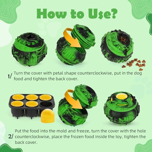 Dog Toys for Boredom - Frozen Treats Toy, Dog Toy Refillable Freezable Dog Food, Reduces Anxiety Chew Toy, Easy to Clean Interactive Dog Puzzle Toys, Treats Dispensing Dog Toys, 4-IN-1 Enrichment Toys - color: Green