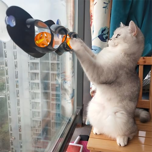 Interactive Cat Toy Bell Roll Track Ringing Balls Cat Toys with Suction Cups and Foldable Funny Toys for Walls Windows and Cats