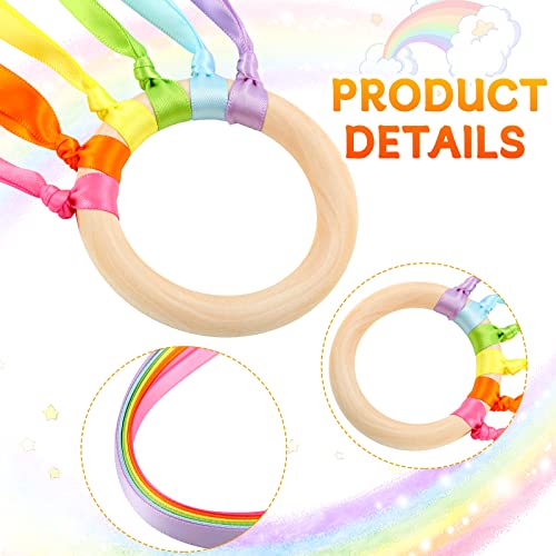 Sumind 6 Pcs Rainbow Ribbon Hand Kites Wands for Kids Dancer Streamer String Toy Thrown Waldorf Wand with Wooden Ring Wand Learning Educational(Fresh Colors) - style: Fresh Colors