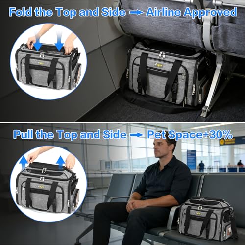 Cozy Cruiser Pet Carrier with Wheels,TSA Airline Approved, Expandable Space, Soft-Sided & Collapsible Design,Rolling Travel Bag with Telescopic Handle for Small Dogs and Cats - color: Grey