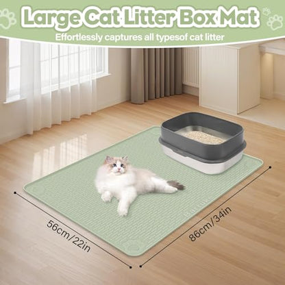 Kalolary Cat Litter Box Mats, Large 34" x 22" Silicone Cat Mat, Easy to Clean Kitty Litter Trapping Mat, Soft on Kitty Paws, Waterproof, Urine-Proof Kittys Litter Mats for Floor, Green - color: Green: 86x56cm