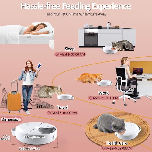 QXQIN Automatic Cat Feeder Wet Food, 4 Meals Cordless Auto Refrigerated Pet Feeder with 2 Ice Packs & Meal Cover, Programmable Timer & 4PCS AA Batteries Included for Cats Small Dogs-ABS Food Tray
