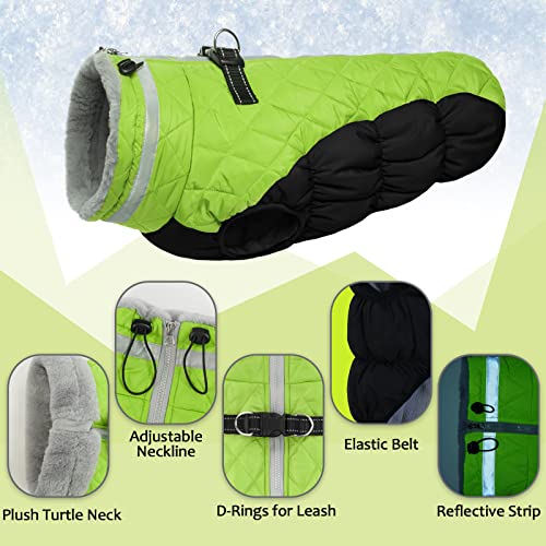 Lelepet Dog Coat Warm Dog Winter Coat Waterproof Dogs Jacket with Harness Built in Reflective Pet Fleece Vest Zip-Up Cold Weather Coats for Small Dogs Turtleneck & Windproof Coats Chihuahua Lime XS - color: Lime, size: X-Small