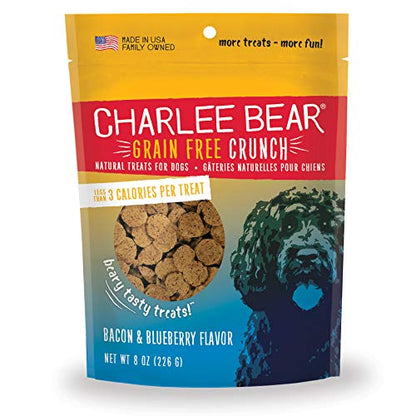Charlee Bear Crunch Grain Free Dog Treats, Bacon and Blueberry, 8 Ounce Resealable Bag, Low Calorie Training Treats for Dogs, Limited Ingredient, Healthy, Crunchy Dog Snacks, Made in USA (Pack of 2) - size: 8 Ounce (Pack of 2)