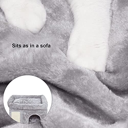 SYANDLVY Small Cat Tree for Indoor Cats, Cat Tower with Scratching Post, Modern Activity House for Large Cats, Condo with Board, Kittens Cave (Light Grey) - color: Light Grey