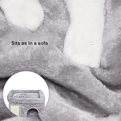 SYANDLVY Small Cat Tree for Indoor Cats, Cat Tower with Scratching Post, Modern Activity House for Large Cats, Condo with Board, Kittens Cave (Light Grey) - color: Light Grey