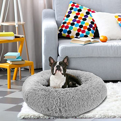 Arlee Donut Round Pet Dog Bed - Memory Foam - Calming Reduce Anxiety - Shaggy Vegan Fur - Assembled USA, Charcoal - color: Charcoal, size: Medium