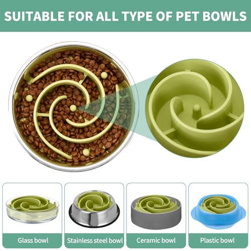 Slow Feeder Dog Bowls Insert, Animire Soft Silicone Slow Eating Dog Food Bowl for Small, Medium and Large Dogs, Compatible with Regular and Elevated Bowls - color: Green, size: L