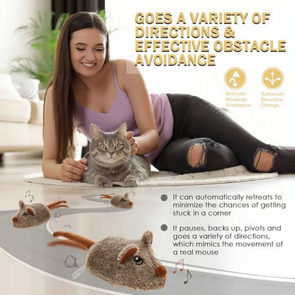 Cat Toys Squeaky Rechargeable Moving Mouse with Dynamic Magic Tail, Automatic Self Play Mouse Interactive Cat Toy for Indoor Cats, Kitten's Electric Multi-Mode Activated Mouse Toy (Brown) - color: Sienna Brown