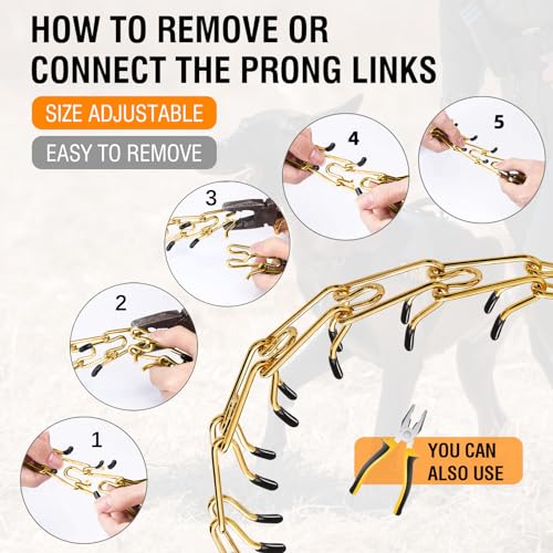 Dog Pinch Collar Stainless Steel,Gold Prong Dog Training Collar,No Pull Martingale Collar Stainless Steel Metal Chain Collar,Adjustable Size Collar for Medium and Large Dogs (M, Gold) - size: M