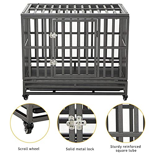 LUCKUP 38 Inch Heavy Duty Dog Cage Metal Kennel and Crate for Large Dogs,Easy to Assemble Pet Playpen with Four Wheels,Black … … - size: 37.5"L x 25.5"W x 32.0"H