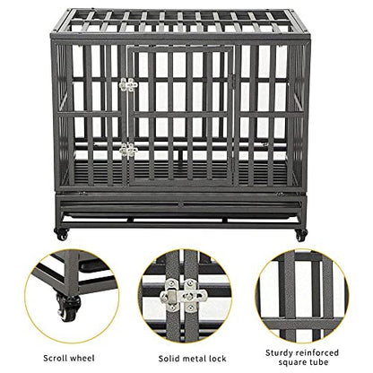 LUCKUP 38 Inch Heavy Duty Dog Cage Metal Kennel and Crate for Large Dogs,Easy to Assemble Pet Playpen with Four Wheels,Black … … - size: 37.5"L x 25.5"W x 32.0"H
