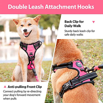 PoyPet No Pull Dog Harness, No Choke Front Lead Dog Reflective Harness, Adjustable Soft Padded Pet Vest with Easy Control Handle for Small to Large Dogs(Pink,S) - color: Pink, size: S