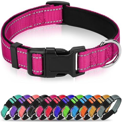 Reflective Dog Collar for Small Dogs, Soft Neoprene Padded with Quick Release Buckle, Adjustable Nylon Pet Collar for Walking,Hotpink,S - color: Hot Pink, size: S: 3/4"x (10"-15.5")
