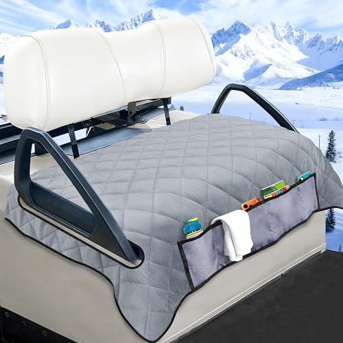 Golf Cart Seat Covers with 4 Front Pockets, Thick Seat Towel Blanket with Non-Slip Backing, Fits EZGO, Club Car, Yamaha and More 2 & 4 Passenger Golf Carts, Gray - color: Gray