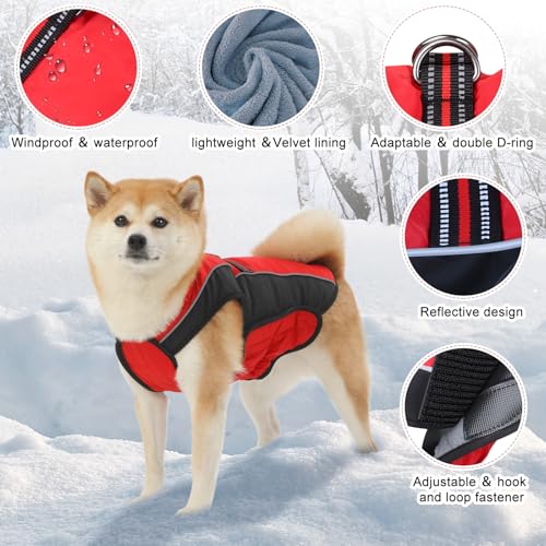 Dog Coat, Water-Resistant Dog Clothes, Warm Fleece Lining Dogs Coats, Winter Windproof Dogs Jackets with Reflective, Pet Vest for Small Medium Large Pets - 1 PCS - color: Dark Red, size: XL ( 42-65 LB | 20.47"Neck Girth )