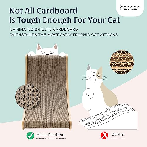 Hepper Hi-Lo Cardboard Cat Scratcher with Real Wood & Metal Frame - 3-Position Cat Scratchers for Indoor Cats - Curved Cat Scratching Board Activates Muscles - Cat Scratching Post for Large Cats - size: Hepper Hi Lo Scratcher Unit