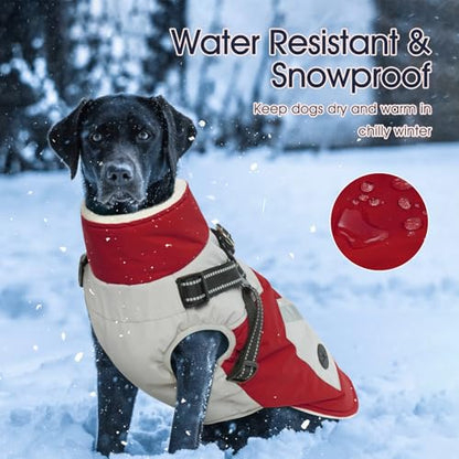 IECOii Dog Coat with Harness Built in - Red, Large - Waterproof Winter Coat, Fleece Lined Snow Jacket for Dogs - color: Red, size: Large(Chest:24.4 in)