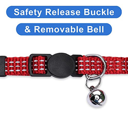 Pawtitas Reflective Red Cat Collar with Safety Buckle and Removable Bell for Kitten and Cats - color: Reflective Red
