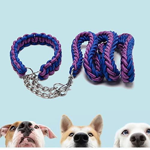 Love Dream Dog Collar and Leash Set, Heavy Duty Nylon Braided Rope Strong 4 FT Dog Leash and Martingale Training Collar for Small Medium Large Dogs Training and Walking (Black & Purple) - color: Black & Purple, size: Medium (Thick 1.5cm)
