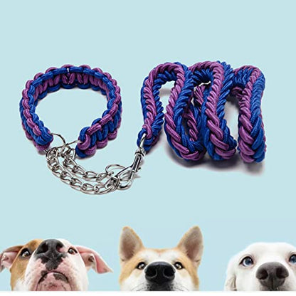Love Dream Dog Collar and Leash Set, Heavy Duty Nylon Braided Rope Strong 4 FT Dog Leash and Martingale Training Collar for Small Medium Large Dogs Training and Walking (Blue & Purple) - color: Blue & Purple, size: Medium (Thick 1.5cm)