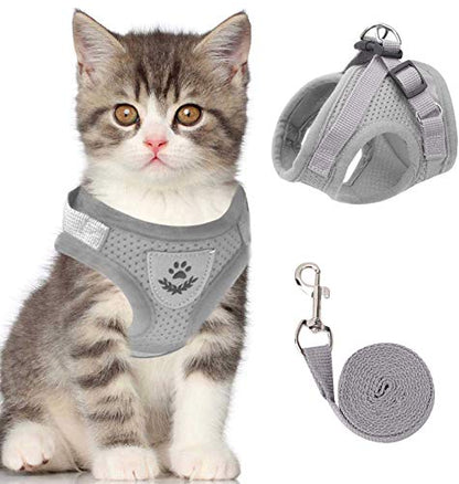 Cat & Dog Vest Harness - All Weather Mesh, Reflective Strap, Step-in Adjustable for Small Cats & Dogs (Gray, S) - color: Gray, size: Small (Chest: 11"-13")