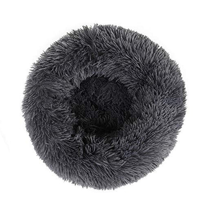 otoez Kitten Puppy Bed Extra Small XS Round Dog Cat Beds Anti Anxiety Plush Pet Calming Donut Bed with Non-Slip Waterproof Bottom, Washable (15.7", Dark Grey) - color: Dark Grey, size: 15.7"