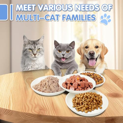 6 Pack Cat Food Bowl, Ceramic Cat Bowls, Anti Whisker Fatigue Cats Bowl Set,5.5 Inches Shallow Wide Kitten Plates for Food and Water (White-C) - color: White