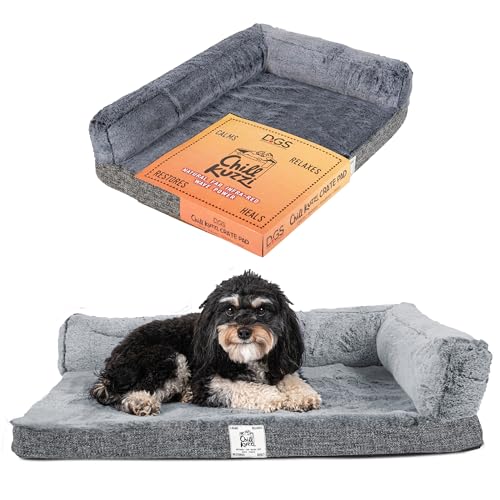 Dog Gone Smart Chill Kuzzi Dual Bolster Crate Pad - Washable Dog Bed Infused with Far Infrared Rays (FIR) - Supportive Plush Cushion for Crates, Travel, and Recovery - Slate Grey, Small 17 x 23 Inches - color: Grey, size: 17" x 23"