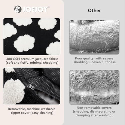 JOEJOY Donut Large Dog Bed, Cute Round Calming Dog Bed with Removable Washable Cover, Orthopedic Pet Beds with Jacquard Shaggy Plush & Non Skid Bottom, Black - color: Black, size: L (36x36x10)