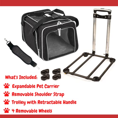RUFF LIFE 101 Airline Approved Expandable Premium Pet Carrier on Wheels- Two Sided Rolling Carrier- Designed for Dogs & Cats- Extra Spacious Soft Lined Carrier! (Black) (RL-PET-CARRIER-WHEELS) - color: BLACK