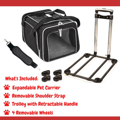 RUFF LIFE 101 Airline Approved Expandable Premium Pet Carrier on Wheels- Two Sided Rolling Carrier- Designed for Dogs & Cats- Extra Spacious Soft Lined Carrier! (Black) (RL-PET-CARRIER-WHEELS) - color: BLACK