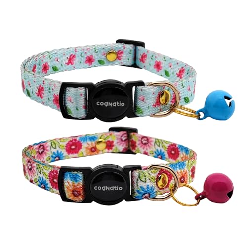 2 Pack Breakaway cat Collars with Bell,Safety Quick Release Pendant Cute Kitten Collar,Adjustable 20-30cm (Rose+Blue, 20-30cm) - color: Rose+Blue