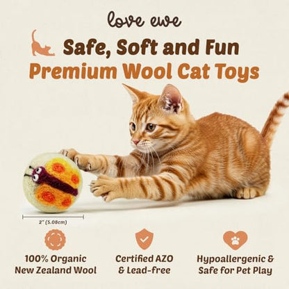 Hustle & Blush Love Ewe Felted Cat Toys 3 Pack - 2 Inch Dragonfly & Butterfly Hand Made Cute & Fun Design Kitten Wool Felt Balls for Indoor Play & Exercise - 100% New Zealand Handmade Felted Balls - color: Dragonfly/Butterfly