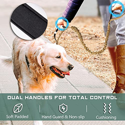 BUMBIN 6Ft Dog Leash Large Dogs, Bungee Dog Leash with 2 Handles, Heavy Duty Leashes for Medium Small Dogs, No Pull Shock Absorbing ，with Car Seat Belt for Training, Brown - color: Brown