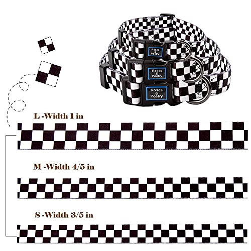 Roses&Poetry Dog Collar with Colourful Checkered Patterns, Adjustable Durable Puppy Collars for Small Medium Large Dogs (Black & White-XS) - color: Checkered, size: XS