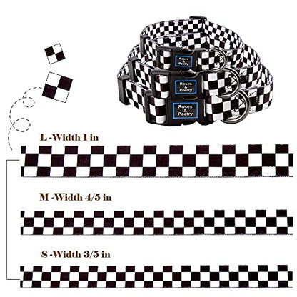 Roses&Poetry Dog Collar with Colourful Checkered Patterns, Adjustable Durable Puppy Collars for Small Medium Large Dogs (Black & White-XS) - color: Checkered, size: XS