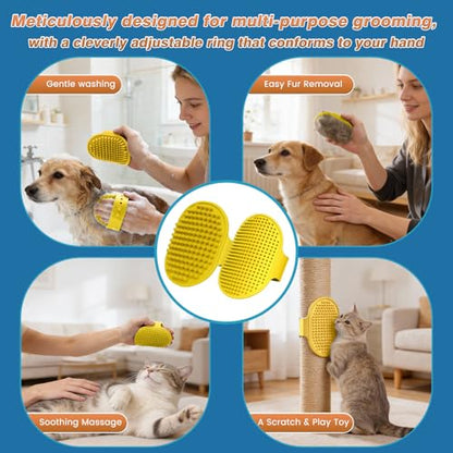 7PCS Dog Bath Brush | Pet Grooming Gloves | Storage Bag | Soothing Massage Rubber Comb with Adjustable Ring Handle | Pet Bathing For Dogs and Cats (Lavender Purple) - color: Lavender Purple