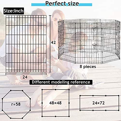 Foldable Puppy Playpen Dog Fence Pet Playpen 8 Panel Metal Portable Indoor Outdoor Pet Exercise Pen Animal Wire Yard Crate Kennel Cat Dog Playpen for Small Medium Large Dogs Pet - size: 42"x8 Panels
