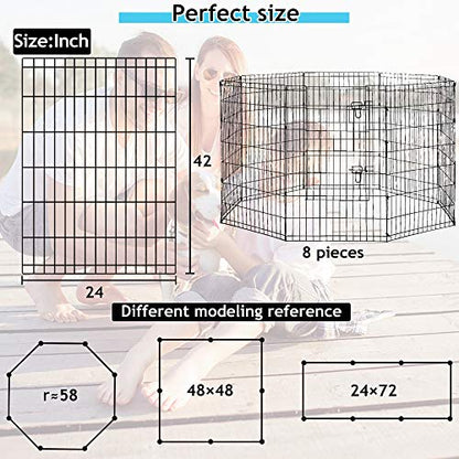 Foldable Puppy Playpen Dog Fence Pet Playpen 8 Panel Metal Portable Indoor Outdoor Pet Exercise Pen Animal Wire Yard Crate Kennel Cat Dog Playpen for Small Medium Large Dogs Pet - size: 42"x8 Panels