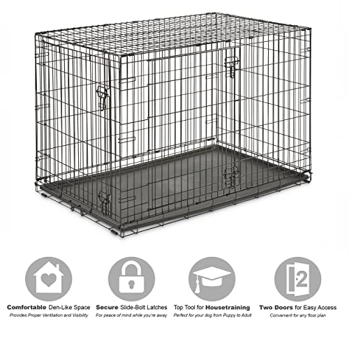 Midwest Homes for Pets 48-Inch New World Crate for Extra-Large Breeds, 90-110 lbs, Double Door Folding Dog Crate, Leak-Proof Tray & Secure Latches, Portable, Durable & Easy to Assemble - size: 48.0"L x 30.0"W x 33.0"H