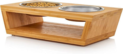 4" Tall Elevated Dog Bowls for Small Dogs, Food and Water Bowl Set by Pawfect Pets (Natural Bamboo) - color: Bamboo
