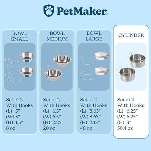 Set of 2 Stainless-Steel Dog Bowls - Cage, Kennel, and Crate Hanging Pet Bowls for Food and Water - 50.4oz or 6.3 Cups Each and Dishwasher Safe by PETMAKER - size: 50oz