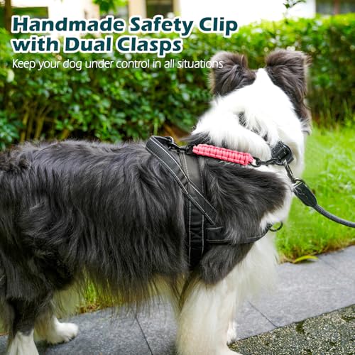 Dog Collar Safety Clip, Handmade Backup Safety Strap for Dog Harness, Prong, Pinch Collar, Double Ended Clasp Leash Connector (Pink) - color: Pink